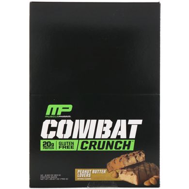 Combat Crunch, для любителів арахісового масла, MusclePharm, 12 батончиків, по 2,22 унції (63 г) кожен