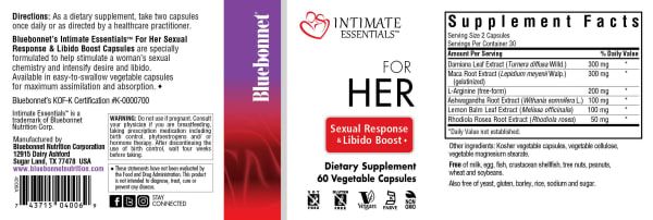 Мультивітаміни для жінок комплекс Bluebonnet Nutrition (Intimate Essentials For Her Sexual Response And Libido Boost) 60 капсул