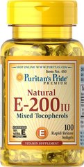 Витамин Е-200, Vitamin E-200 Mixed Tocopherols Natural, Puritan's Pride, 100 капсул купить в Киеве и Украине