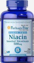 Ніацин, Flush Free Niacin, Puritan's Pride, 500 мг, 250 капсул