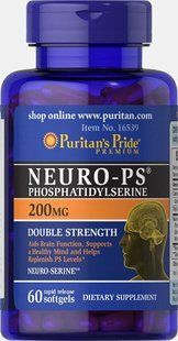 Нейро-PS (фосфатидилсерин), Neuro-PS (Phosphatidylserine), Puritan's Pride, 200 мг, 60 капсул купить в Киеве и Украине