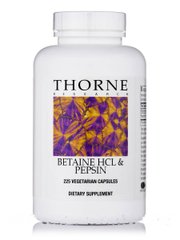 Бетаїн HCl та пепсин Thorne Research (Betaine HCl & Pepsin) 225 вегетаріанських капсул
