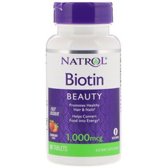 Біотин, швидке розчинення, полуничний смак, Biotin, Natrol 1000 мкг, 90 таблеток