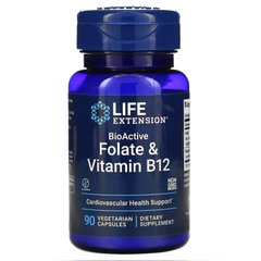 Фолієва кислота і вітамін B12 Life Extension (Folate and Vitamin B12) 400 мкг / 300 мкг 90 капсул