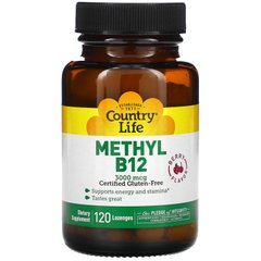 Витамин B12 Country Life (Methyl B12) 3000 мкг 120 леденцов со вкусом ягод купить в Киеве и Украине