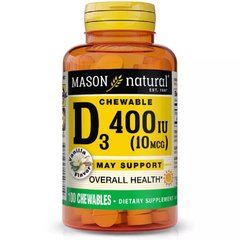 Витамин Д3 вкус ванили Mason Natural (Vitamin D3) 10 мкг 400 ME 100 жевательных таблеток купить в Киеве и Украине