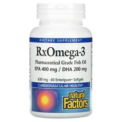 Омега 3, RxOmega-3, EPA 400 мг / DHA 200 мг, Natural Factors, 630 мг, 60 капсул