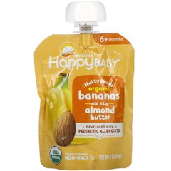 Happy Family Organics, Happy Baby, горіхові суміші, від 6 місяців, органічні банани з 1/2 чайної ложки мигдальної олії, 3 унції (85 г)