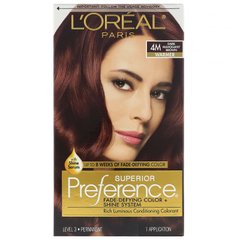 Фарба для волосся Superior Preference з технологією проти вимивання кольору і системою надання сяйва, теплий, темний червоно-коричневий 4M, L'Oreal, на 1 застосування