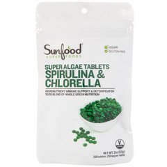 Спіруліна і хлорела, таблетки з суперводорослями, Sunfood, 250 мг, 228 таблеток