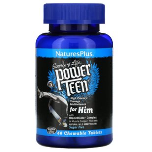 Витамины для мальчиков-подростков Nature's Plus (Power Teen For Him) 60 жевательных таблеток со вкусом ягод без сахара купить в Киеве и Украине