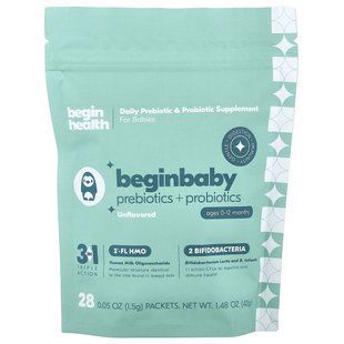 Begin Health, Kids, Beginbaby Prebiotics + Probiotic, Ages 0-12 Months, Unflavored, 28 Packets, 0.05 oz (1.5 g) Each