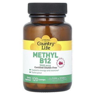 Вітамін B12 Country Life (Methyl B12) 3000 мкг 120 льодяників зі смаком ягід