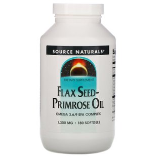 Масло льна и примулы, Flax Seed Primrose Oil, Source Naturals, 1300 мг, 180 мягких капсул купить в Киеве и Украине