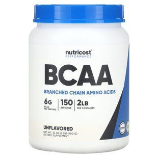 Nutricost, Performance, BCAA, BCAA, без смакових добавок, 900 г (2 фунти)