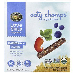 Love Child Organics, Oaty Chomps&trade;, Organic Bars, Blueberry + Carrot, 12+ Months, 5 Individually Wrapped Bars, 0.8 oz (23 g) Each купить в Киеве и Украине