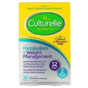 Probiotics, Metabolism + Weight Management, Culturelle, 12 billion CFUs, 30 vegetarian capsules.
