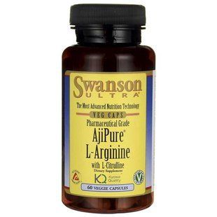 L-Arginine & L-Citrulline, AjiPure L-Arginine with L-Citrulline, Swanson, 60 capsules.
