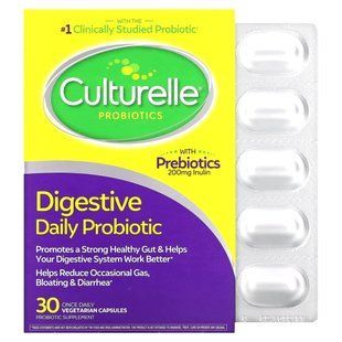 Здорове травлення, щоденний пробіотик, Culturelle, 30 вегетаріанських капсул для щоденного прийому