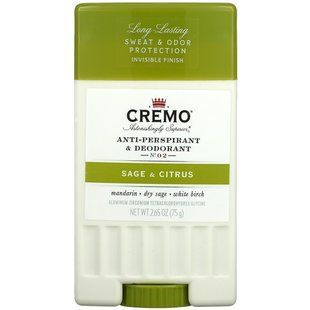 Cremo, Антиперспірант та дезодорант, № 2, шавлія та цитрусові, 2,65 унції (75 г)