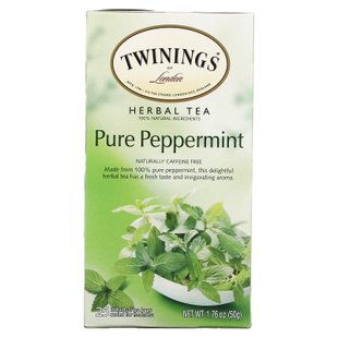 Травяной чай из перечной мяты, Без кофеина, Twinings, 25 чайных пакетиков, 1,76 унции (50 г) купить в Киеве и Украине