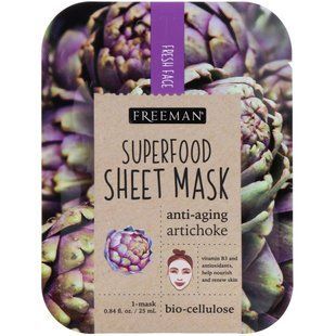 Fabric mask with superfood, anti-aging artichoke, Freeman Beauty, 1 mask, 0.84 fl oz (25 ml)