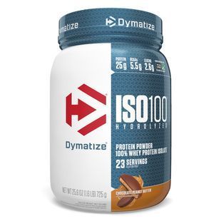 ISO100 Hydrolyzed, 100% whey protein isolate, chocolate peanut butter, Dymatize Nutrition, 725 g
