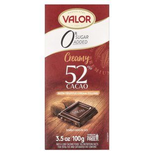 0% added sugar creamy dark chocolate with creamy truffle Valor (0% added sugar creamy dark chocolate with creamy truffle) 3.5 ounces (100 g)