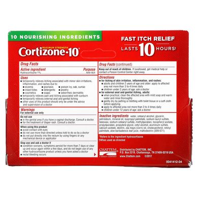 Cortizone 10, крем проти сверблячки з 1% гідрокортизоном, плюс ультра-зволожуючий, максимальна сила, 2 унції (56 г)