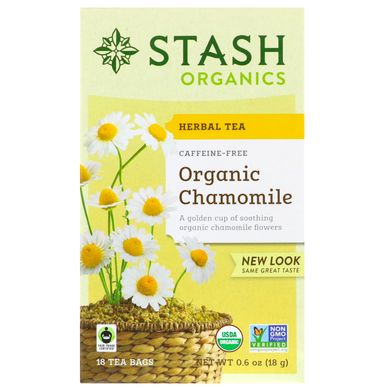 Трав'яний чай, органічна ромашка, без кофеїну, Herbal Tea, Organic Chamomile, Caffeine Free, Stash Tea, 18 чайних пакетиків, 0,6 унції (18 г)