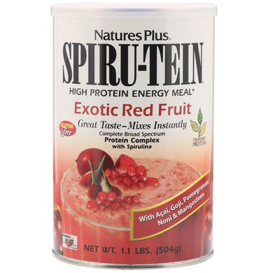 Сироватка Spiru-Tein, харчування з високим вмістом білка, екзотичні червоні ягоди, Nature's Plus, 504 г