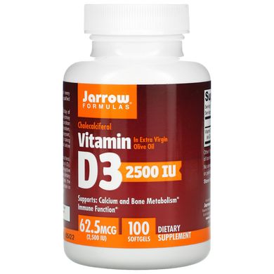 Вітамін D3, Jarrow Formulas 2500 МО, 100 гелевих капсул