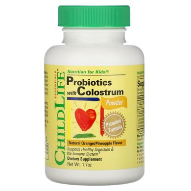 Пробіотики з молозивом для дітей ChildLife (Probiotics with Colostrum) 48 г зі смаком апельсин-ананас