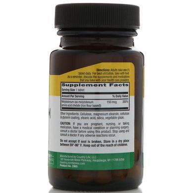 Молібден хелатний Country Life (Chelated Molybdenum) 150 мкг 100 таблеток