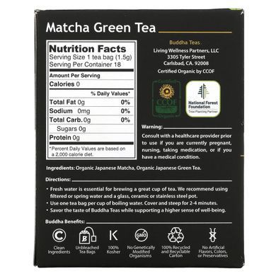 Buddha Teas, Organic Herbal Tea, green matte, 18 tea bags, 0.95 ounces (27 g)