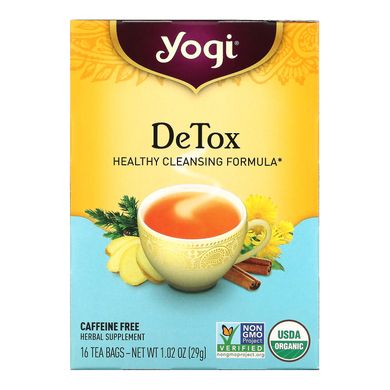 Чай Detox без кофеїну, Yogi Tea, 16 чайних пакетиків, 102 унцій (29 г)