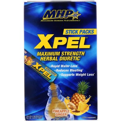 Xpel, Максимальна сила трав'яних діуретиків, ананасовий імбир, LLC, Xpel, 20 пакетиків, 160 г