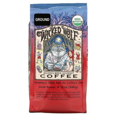 Ravens Brew Coffee, Кава Wicked Wolf, органічна, мелена, темної обсмажування, 12 унцій (340 г)