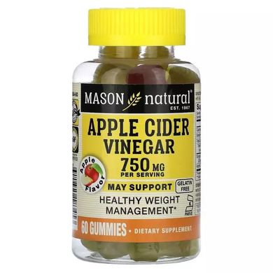 Яблучний оцет Mason Natural (Apple Cider Vinegar ) 250 мг 60 жувальних цукерок