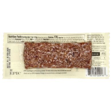 Необроблений бекон + свинячий батончик, Uncured Bacon + Pork Bar, Epic Bar, 1 батончик, 43 г (1,5 унції)