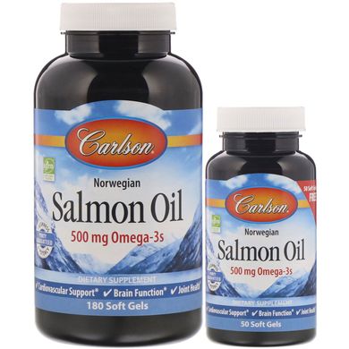 Масло лосося Carlson Labs (Salmon Oil) 500 мг 180 + 50 капсул