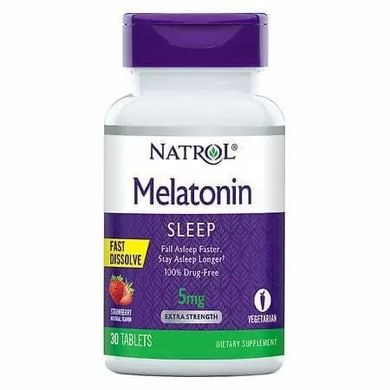 Мелатонин быстрорастворимый вкус клубники Natrol (Melatonin) 5 мг 30 таблеток купить в Киеве и Украине