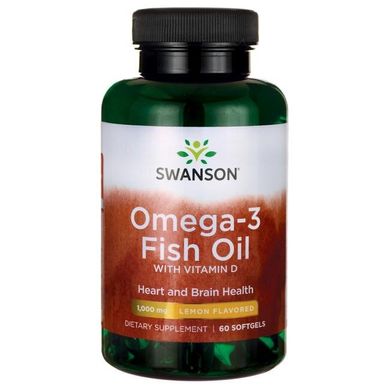 Омега 3 риб'ячий жир із вітаміном Д зі смаком лимона Swanson (Omega-3 Fish Oil with Vitamin D Lemon Flavored) 1000 мг 60 капсул