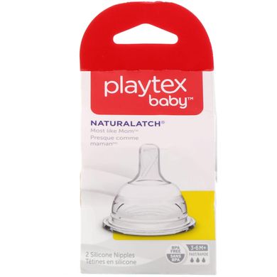 NaturaLatch, Playtex Baby, 2 силіконові соски з швидким потоком, від 3 до 6 і більше місяців