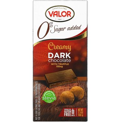 0% доданого цукру, вершковий темний шоколад з вершковим трюфелем, Valor, 3,5 унції (100 г)