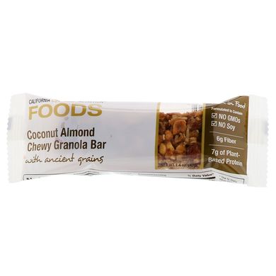 Батончики з кокосом мигдалем та жувальною гранолою California Gold Nutrition (Foods Coconut Almond Chewy Granola Bars)