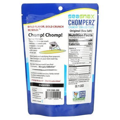 Chomperz, хрусткі чіпси з морських водоростей, оригінальний смак, SeaSnax, 1 унція (30 г)