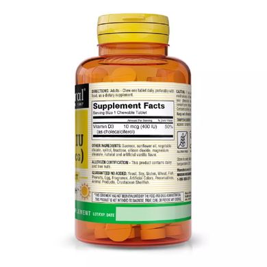 Вітамін Д3 смак ванілі Mason Natural (Vitamin D3) 10 мкг 400 ME 100 жувальних таблеток