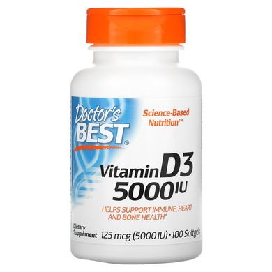 Вітамін Д3 Doctor's Best (Vitamin D3) 125 мкг 5000 МО 180 м'яких таблеток