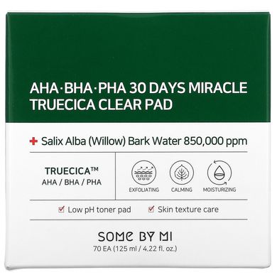 Some By Mi, AHA/BHA/PHA 30 Days Miracle Truecica Clear Pad, 70 подушечок, 4,22 рідких унції (125 мл)